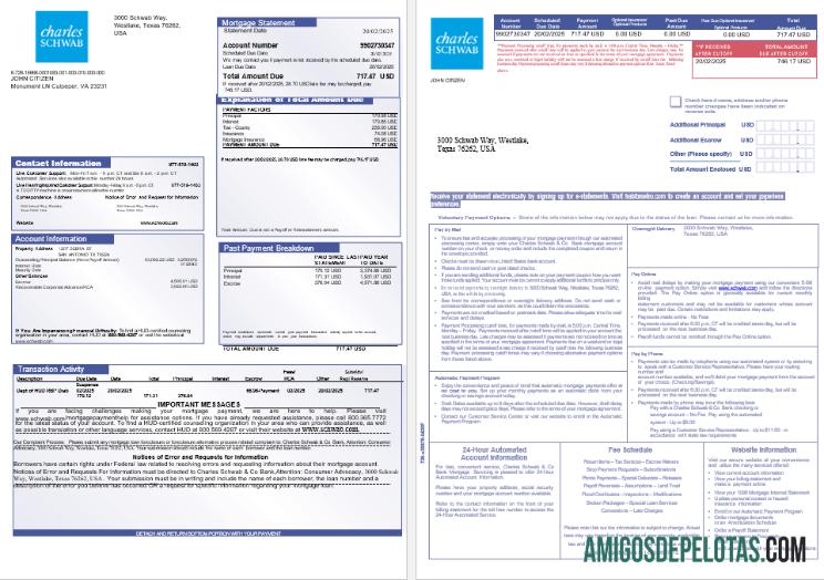 Declaração de hipoteca do Charles Schwab & Co Bank dos EUA em formatos Word e PDF, 3 páginas 1 2 amostra